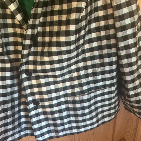 Black and White Checkered Women's Jacket 100% Silk Size 24‎ Shoulder Pads - Picture 4 of 8